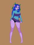 absurd_res anthro blue_hair clothing clothing_lift cocaine-leopard female flashing hair hi_res johnny_and_the_sprites leaf lily long_hair long_legs smile solo sprite sweater topwear underwear 