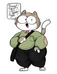 anthro bag barefoot clothed clothing domestic_cat elchilenito english_text felid feline felis fur hi_res looking_at_viewer lucas_(elchilenito) male mammal open_mouth pants paws solo speech_bubble standing sweater text thick_thighs topwear whiskers wide_hips 