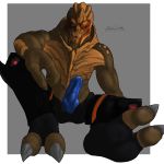  1:1 2_toes alien anthroraptor armor blue_penis clothed clothing erection feet hi_res looking_at_viewer male mass_effect muscular muscular_male nude partially_clothed penis sitting solo toes topless turian video_games 