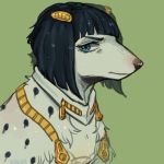  1:1 2018 alternate_species ambiguous_gender black_hair blue_eyes bruno_buccellati bust_portrait canid canine canis domestic_dog feral feralized fur furrification hair hunting_dog jojo&#039;s_bizarre_adventure looking_at_viewer low_res magicalkoko mammal portrait sighthound simple_background solo white_fur 
