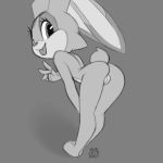  1:1 cream_the_rabbit cub female lagomorph leporid looking_at_viewer looking_back mammal monochrome nude presenting pussy rabbit solo sonic_(series) tongue tongue_out xylas young 