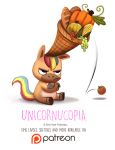  apple bread corn cornucopia crossed_arms cryptid-creations digital_media_(artwork) equid food frown fruit grapes hair horn mammal multicolored_hair patreon plant pumpkin simple_background sitting solo unicorn white_background 