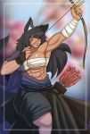  abs archery bow ezzyecchi green_eyes highres image_sample muscle muscular_female original quiver sarashi twitter_sample wolf wolf_girl 