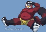  2019 absurd_res ailurid anthro belly bulge clothing fur hashburrowns hi_res male mammal moobs navel nipples overweight overweight_male red_fur red_panda sitting solo sweat tongue tongue_out underwear 