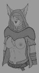  absurd_res anthro areola bethesda_softworks breasts chest_tuft clothed clothing digital_media_(artwork) ear_piercing facial_piercing felid female fur hi_res khajiit mammal monochrome navel nipple_piercing nipples norumgt nose_piercing nose_ring partially_clothed piercing scar sketch skyrim slit_pupils smile solo the_elder_scrolls tuft video_games 