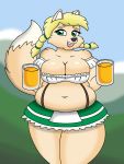  absurd_res alcohol beer beverage big_breasts breasts canid canine canis coyote female hi_res lordstormcaller mammal oktoberfest slightly_chubby solo 