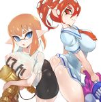  2girls :o aerospray_(splatoon) ass ass-to-ass bangs bike_shorts blue_eyes breasts closed_mouth commission domino_mask dress eyebrows_visible_through_hair inkling jtveemo large_breasts light_brown_hair mask medium_hair mini_splatling_(splatoon) multiple_girls necktie octarian octoling open_mouth orange_eyes orange_hair orange_neckwear panties puffy_short_sleeves puffy_sleeves see-through shirt short_dress short_sleeves simple_background single_vertical_stripe smile splatoon_(series) suction_cups t-shirt tentacle_hair underwear white_background white_dress white_panties white_shirt 