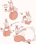  2019 ? aliasing belly beverage clothing coffee hand_on_stomach inflation lagomorph leporid mammal rabbit sephaloid thick_thighs 
