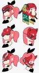 :o absurdres bow bowtie closed_mouth commentary eiken3kyuboy fox_mask hidden_eyes highres looking_to_the_side mask mechanical multiple_girls original pink_eyes pink_hair ponytail sketch straight_hair 