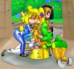  &lt;3 &lt;3_eyes ami_bandicoot anthro bandicoot bottomwear breast_grab breast_size_difference breasts butt cleavage clothed clothing coco_bandicoot colored confetti crash_bandicoot_(series) eyes_closed female female/female footwear grabbing_from_behind grope group hair_bow hair_ribbon half-closed_eyes hand_on_breast hand_on_thigh hi_res isabella_bandicoot kissing kneeling licking liz_bandicoot makeup mammal mario-grant marsupial megumi_bandicoot naughty_dog navel panties panties_down panty_shot podium race_queen raised_clothing raised_shirt ribbons shirt shoes skirt smile sony_corporation sony_interactive_entertainment standing sweat tongue tongue_out topwear underwear undressing video_games winner worship 