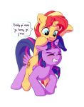 2019 alpha_channel bobdude0 cutie_mark duo english_text equestria_girls equid feathered_wings feathers female feral friendship_is_magic hair hi_res horn mammal multicolored_hair my_little_pony riding simple_background smile sunset_shimmer_(eg) text transparent_background twilight_sparkle_(mlp) two_tone_hair unicorn winged_unicorn wings 