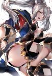  1girl animal_ears breasts erune fraux granblue_fantasy grey_hair high_heels highres hinahino medium_breasts open_mouth shorts thighhighs thighs twintails wide_sleeves yellow_eyes 
