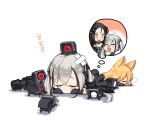  3girls animal_ears black_gloves blonde_hair cat_ears chibi closed_eyes commentary_request destroyer_(girls_frontline) dinergate_(girls_frontline) dreamer_(girls_frontline) g41_(girls_frontline) girls_frontline gloves long_hair lying makishima_azusa multiple_girls nose_bubble on_stomach sangvis_ferri silver_hair simple_background sleeping thought_bubble twintails white_background yellow_eyes zzz 