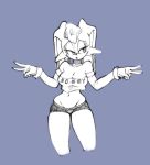  big_breasts bottomwear breasts cleavage clothed clothing demxxx dipstick_ears eyelashes female fur gloves half-closed_eyes hi_res lagomorph leporid long_ears mammal monochrome multicolored_ears navel rabbit shirt shorts simple_background sketch solo sonic_(series) topwear vanilla_the_rabbit 