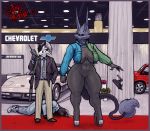  anthro big_breasts breasts camel_toe canid canine chevrolet clothed clothing corvette dubmare duo female footwear gun hi_res high_heels male mammal nipple_outline platform_footwear platform_heels ranged_weapon shoes sligarthetiger standing thick_thighs tight_clothing weapon wide_hips 