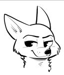  2019 ambiguous_gender anthro black_and_white canid canine cheek_tuft disney fox fuel_(artist) headshot_portrait looking_at_viewer mammal monochrome neck_tuft nick_wilde portrait simple_background smile solo tuft white_background zootopia 