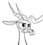  2019 ambiguous_gender antelope anthro black_and_white bovid dialogue disembodied_hand duo english_text facial_markings fuel_(artist) fuel_(character) gazelle horn mammal markings monochrome simple_background solo_focus text white_background 
