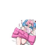  1girl ahoge blanket blue_hair breasts dreaming idolmaster idolmaster_cinderella_girls large_breasts multicolored_hair no_nipples pillow pink_hair ribeiku shirt_lift sleeping tears two-tone_hair white_background yumemi_riamu 