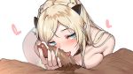  1boy 1girl bangs bar_censor blonde_hair blue_eyes blush braid breasts censored choker fellatio girls_frontline hair_ornament hair_over_shoulder handjob heart k5_(girls_frontline) leg_hair licking_penis long_hair looking_at_viewer male_pubic_hair medium_breasts nipples nude oral penis_on_face pubic_hair satsuki_neko simple_background solo_focus tongue white_background 