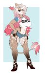  anthro blithedragon bovid bovine cattle clothed clothing female fishnet hair hi_res looking_at_viewer mammal nipple_outline solo standing wide_hips 