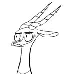  2019 ambiguous_gender antelope anthro black_and_white bovid bust_portrait clothed clothing facial_markings fuel_(artist) fuel_(character) gazelle horn low_res mammal markings monochrome portrait reaction_image simple_background solo sweat sweatdrop white_background 
