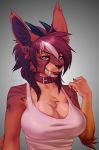 anthro breasts clothed clothing collar felid feline female fur hair hi_res horn looking_at_viewer mammal missy_(artist) solo 