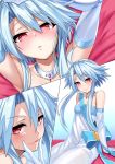  1girl absurdres ahoge blue_hair blush breasts dress elbow_gloves gloves highres jewelry long_hair looking_at_viewer necklace neptune_(series) nyamota open_mouth power_symbol red_eyes short_hair_with_long_locks sidelocks small_breasts smile solo symbol-shaped_pupils white_heart 