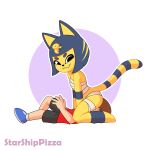  1:1 animal_crossing ankha_(animal_crossing) anthro clothed clothing domestic_cat duo facesitting felid feline felis female female_on_top fur hair male male/female male_on_bottom mammal nintendo on_bottom on_top simple_background sitting smile smug starshippizza video_games 