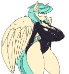  anthro anthrofied big_breasts breasts clothing equid equine fan_character female hi_res leotard mammal my_little_pony nipple_outline nipples ostria_chime_(oc) pterippus purple_eyes reiduran rubber solo standing thick_thighs wings 