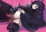  1girl @_@ al_bhed_eyes alternate_breast_size bags_under_eyes bestiality big_hair black_sweater breasts censored covered_nipples cunnilingus dress dress_lift gen_1_pokemon hairband haunter hex_maniac_(pokemon) licking_lips long_hair long_tongue matsuba_(idiotlantern) messy_hair mosaic_censoring navel no_bra no_panties off-shoulder_dress off_shoulder oral pale_skin pink_background pokemon pokemon_(creature) pokemon_(game) pokemon_xy pubic_hair purple_eyes purple_hairband ribbon small_breasts spread_legs sweater thick_thighs thighhighs thighs tongue tongue_out 
