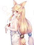  1girl animal_ears apron artist_name ass bangs bare_shoulders blonde_hair blue_eyes blush breasts cat_ears eyebrows_visible_through_hair g41_(girls_frontline) girls_frontline hair_between_eyes hair_bobbles hair_ornament heterochromia long_hair looking_at_viewer low-tied_long_hair naked_apron open_mouth red_eyes roang shoulder_blades sidelocks small_breasts smile solo twintails very_long_hair 