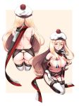  1girl absurdres ass beret blonde_hair breasts commentary covered_nipples garter_belt garter_straps gloves grey_eyes hat hiememiko highres kantai_collection large_breasts micro_bikini_top mole mole_under_mouth richelieu_(kantai_collection) scarf thighhighs 