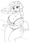  &lt;3 absurd_res anthro anthrofied big_breasts black_and_white blush breasts camel_toe cleavage clothed clothing cutie_mark dialogue english_text equid equine female friendship_is_magic hi_res horse longinius mammal monochrome my_little_pony nipple_outline pinkie_pie_(mlp) pony sitting solo speech_bubble swimwear text 