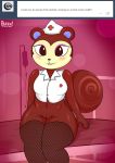  animal_crossing anthro bottomless breasts bzeh clothed clothing female fishnet fishnet_legwear hi_res legwear mammal nintendo nurse pecan_(animal_crossing) pussy rodent sciurid solo thick_thighs video_games 