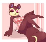  :3 animal_crossing anthro bottomless breasts clothed clothing mammal nintendo one_eye_closed pecan_(animal_crossing) re-sublimity-kun rodent sciurid tree_squirrel video_games wink 