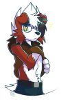  anthro anthrofied canid canine clothed clothing fur hair hi_res invalid_color lycanroc male mammal midnight_lycanroc night nintendo pok&eacute;mon pok&eacute;mon_(species) pok&eacute;morph solo video_games white_fur 