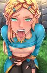  absurd_res blonde_hair breasts breath_of_the_wild female green_eyes hair hi_res humanoid humanoid_pointy_ears hylian looking_at_viewer mammal nintendo nipples not_furry open_mouth princess_zelda sirwogdog solo the_legend_of_zelda tongue tongue_out video_games 
