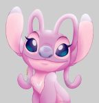  2019 alien angel_(lilo_and_stitch) angoraram antennae_(anatomy) blue_eyes chest_markings digital_media_(artwork) disney experiment_(species) eyelashes fur grey_background half-length_portrait lilo_and_stitch looking_at_viewer markings pink_fur portrait purple_nose signature simple_background smile solo 