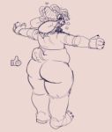  &lt;3 2019 3_toes 4_fingers ambiguous_gender anthro belly big_butt bovid butt caprine claws curled_hair facial_piercing fawster_(slendid) floppy_ears gesture goat hair half-closed_eyes mammal nose_piercing nose_ring nude piercing pose rear_view short_tail sketch slendid slightly_chubby smile solo standing t-pose thick_thighs thumbs_up toe_claws toes 