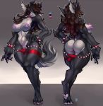  abs absurd_res breasts canid canine canis clothing curvaceous female hi_res looking_at_viewer mammal model_sheet nipple_piercing nipples piercing pussy solo spikes standing thick_thighs underwear underwear_down wolf zerolativity 