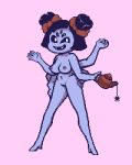  2019 anthro anthropod arachnid arthropod black_hair breasts cheeprick_(artist) digital_media_(artwork) fangs female full-length_portrait hair hair_ribbon looking_at_viewer muffet multi_arm multi_eye multi_limb nipples nude open_mouth pixel_(artwork) portrait pussy ribbons simple_background smile solo spider teapot undertale video_games 