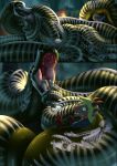  2019 absurd_res ambiguous_gender anaconda anthro boa_(snake) coiling digital_media_(artwork) dragon eyelashes feral hair hi_res horn inkanyamba inkanyamba_(artist) larger_feral licking open_mouth oral_vore reptile scales scalie scared size_difference smaller_anthro snake story story_in_description tongue tongue_out vore x-ray yellow_eyes 