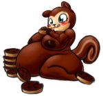  animal_crossing belly big_breasts big_butt breasts butt cybermananon eating female food mammal nintendo overweight pecan_(animal_crossing) pie rodent sciurid simple_background video_games weight_gain white_background 
