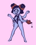  2019 anthro anthropod arachnid arthropod black_hair cheeprick_(artist) clothing digital_media_(artwork) fangs female full-length_portrait hair hair_ribbon looking_at_viewer muffet multi_arm multi_eye multi_limb open_mouth pixel_(artwork) portrait pussy ribbons simple_background smile solo spider swimwear teapot undertale video_games 