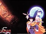  1girl blue_hair boomerang hiro_(lunar) lucia_(lunar) lunar lunar_2:_eternal_blue official_art ruby_(lunar) wallpaper 