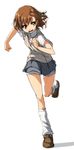  brown_eyes brown_hair hair_ornament hairclip kneehighs loose_socks misaka_mikoto nekomamire running school_uniform short_hair shorts skirt socks solo sweater_vest to_aru_majutsu_no_index 