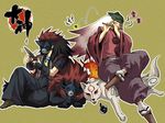  amaterasu bad_id bad_pixiv_id dual_persona enigmasurao flute instrument issun japanese_clothes male_focus mask multiple_boys music okikurumi_(ookami) ookami_(game) sleeping ushiwakamaru wolf 