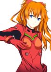  bad_id bad_pixiv_id blue_eyes bodysuit hand_on_hip long_hair looking_away neon_genesis_evangelion orange_hair piyottoru plugsuit shikinami_asuka_langley simple_background solo souryuu_asuka_langley 