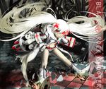  alternate_color bad_id bad_pixiv_id black_rock_shooter checkered highres jacket leaning_forward long_hair navel nekoita red_eyes shorts solo syringe twintails very_long_hair white_hair 