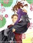  1girl bad_id bad_pixiv_id blonde_hair brown_hair couple dress flower formal husband_and_wife matokichi ribbon suit umineko_no_naku_koro_ni ushiromiya_krauss ushiromiya_natsuhi 